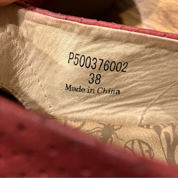 FLY London Red Yala Perforated Peep toe Wedge Shoes - 38 Velcro - Picture 9 of 11